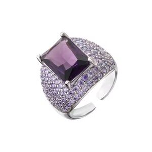 PURPLE SILVER CZ ADJUSTABLE STATEMENT RING